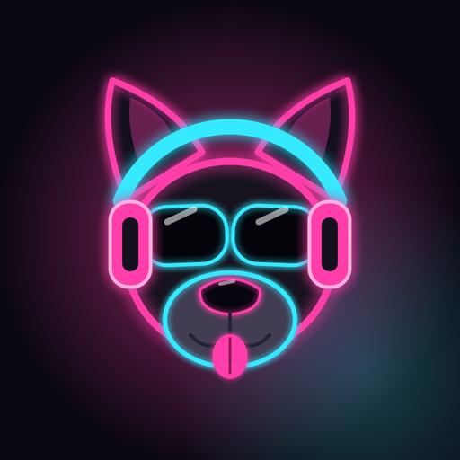 MadDog logo: a neon dog in headphones and sunglasses